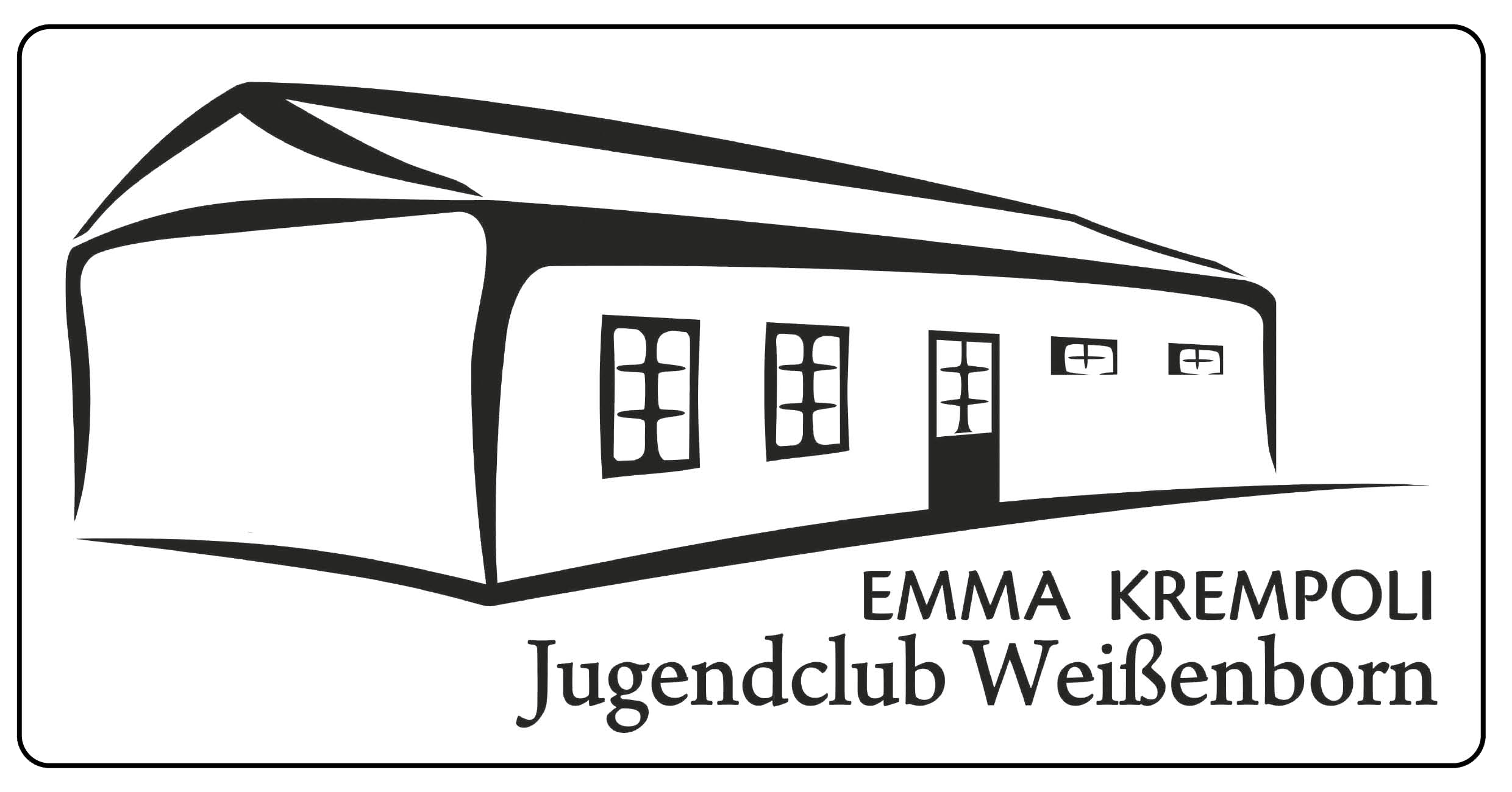 Ein stilisiertes Gebäude mit der Aufschrift "Emma Krempoli Jugendclub Weißenborn" zeigt den Jugendverein.